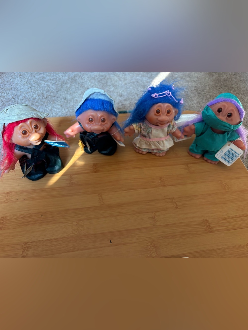 Blue-Haired Troll Doll Pack — Set of 4 VINTAGE Troll Figures